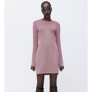 Zara Bodycon Long Sleeve Print Dress 70s 60s